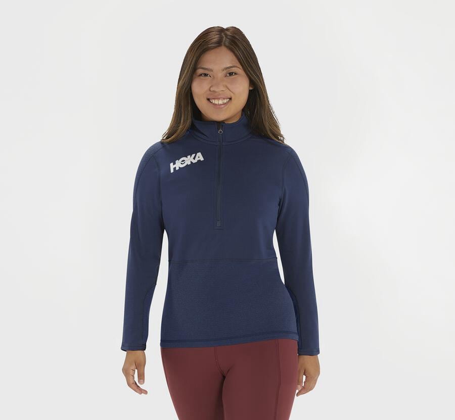 Haut Hoka One One 1/2 Zippé Midlayer Femme - Bleu Marine - VAT-827145